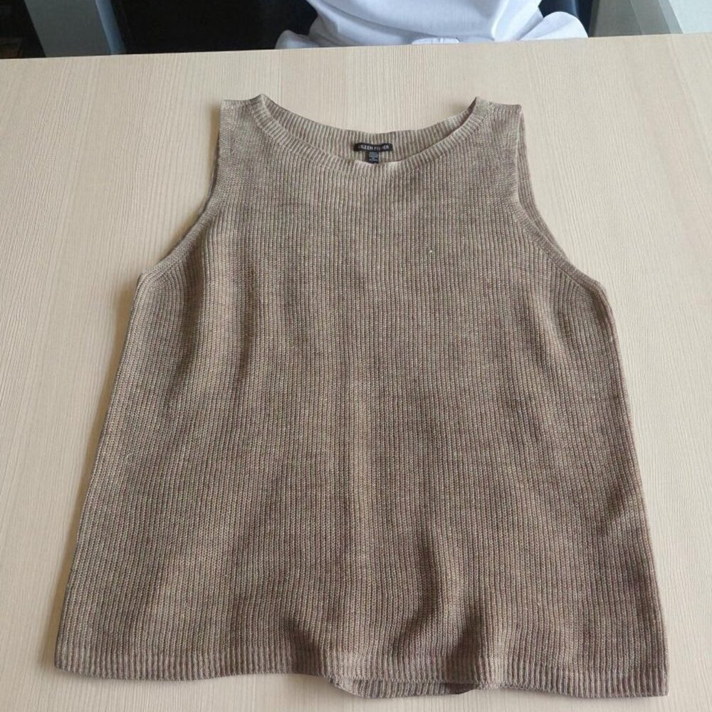 Eileen Fisher Organic Linen Melange Boat Neck Top - Tan - Size Large - NWT - Picture 2 of 13